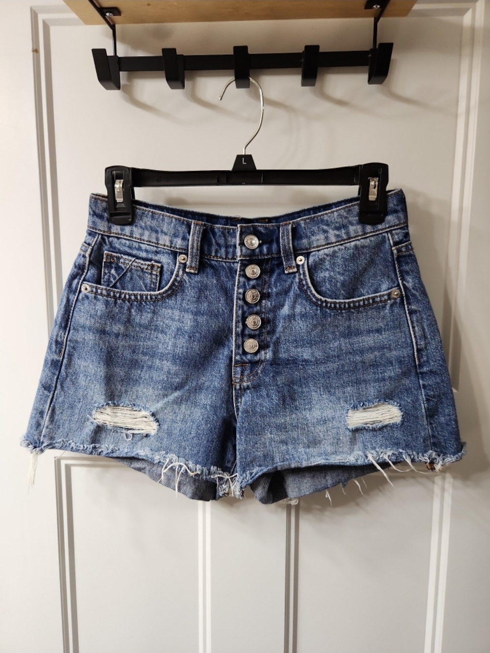 7 For All Mankind Distressed Blue Denim Jean Shorts